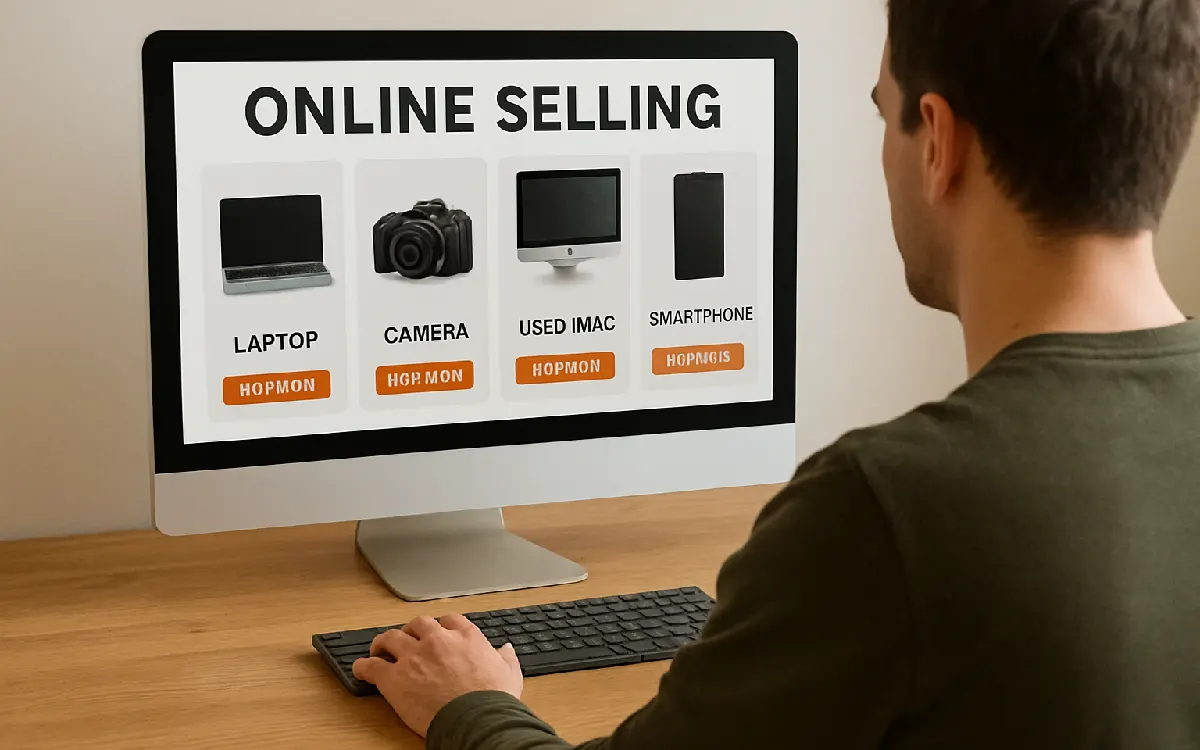 used iMac on a wooden table to sell